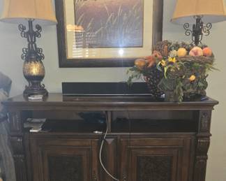 Living Room Decor  - Credenza- Pair of Table Lamps