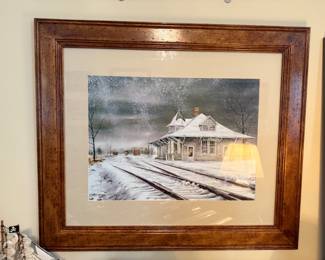 Framed Train Themed Vintage Artwork