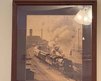 Framed Train Themed Vintage Artwork