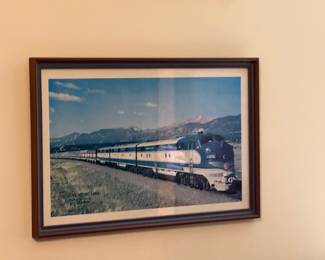Framed Train Themed Vintage Artwork
