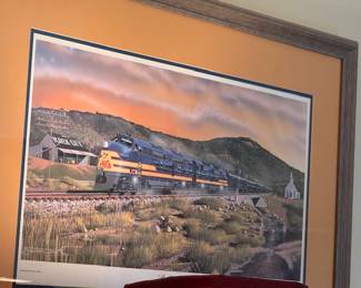 Framed Train Themed Vintage Artwork