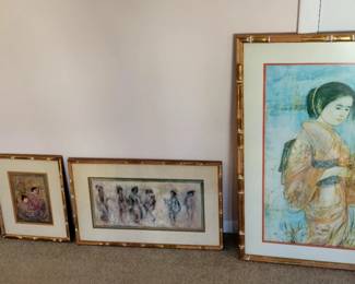 Edna Hibel Japanese Prints. Gold frames are brittle and fragile, most are damaged due to age.