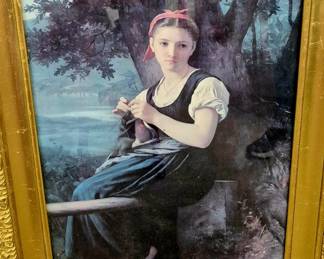 Large selection of artwork from 3 different estates. Framed "The Knitting Girl Le Couseuse" by William-Adolphe Bouguereau