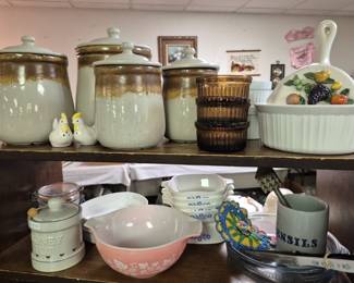 McCoy 4 pcs. cannister set, Pyrex and Corning Ware 