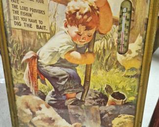 Vintage "Silverglat's Market Known For Quality 2-7781" framed picture with thermometer 