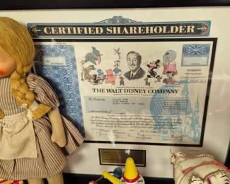 Framed "Walt Disney" shareholder stock certificate