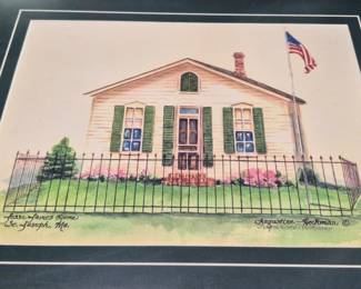 "Jesse James Home St. Joseph,  Mo" framed and signed Augustine Heckman 