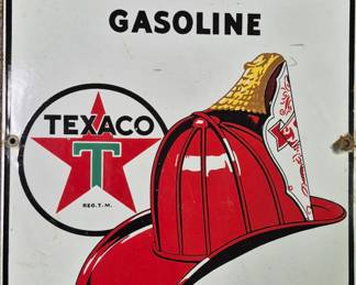 Gasoline Original "Texaco Fire-Chief Made In USA 3.12.45" porcelain pump plate