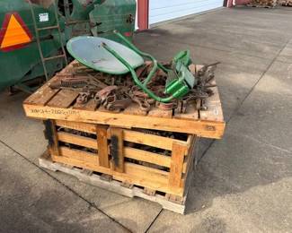 PALLET OF CULTIVATOR PARTS, SEAT, MISC.