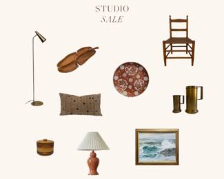 Interior design studio vintage inventory sale. Lighting, accessories, pillows, tabletop, textiles, art and more. 
