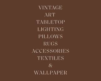 Interior design studio vintage inventory sale. Lighting, accessories, pillows, tabletop, textiles, art and more. 