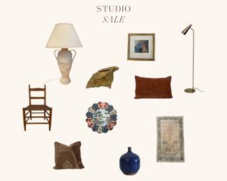Interior design studio vintage inventory sale. Lighting, accessories, pillows, tabletop, textiles, art and more. 