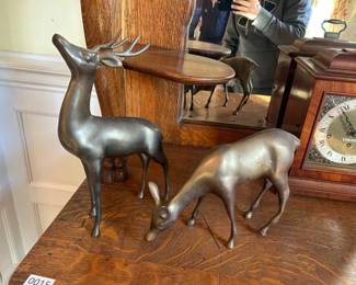 TWO BRASS DEER