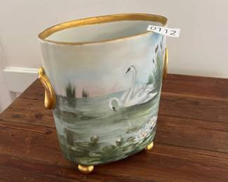 LIMOGES SWAN CACHE POT