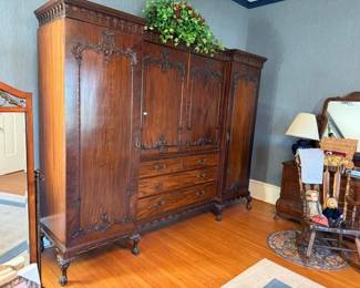 ANTIQUE TRIPLE WARDROBE ARMOIRE
