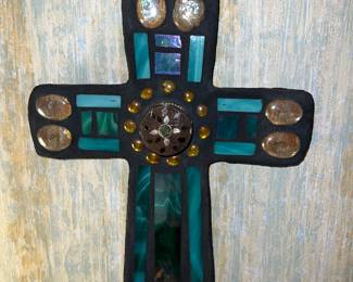 handmade mosaic cross wall decoration With trinket box in center