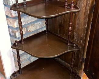 Vintage three-tier mahogany corner shelf