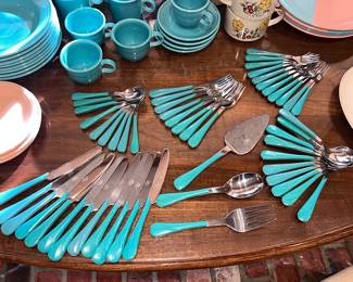 Set of vintage Turquoise Fiesta flatware