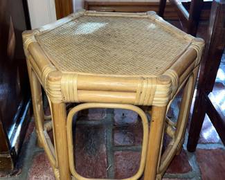 Hexagonal bamboo and rattan side table