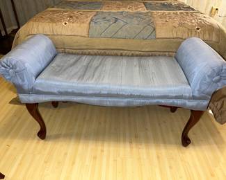 Vintage Light Blue Upholstery Bed Bench