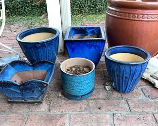 Blue glazed terracotta pots