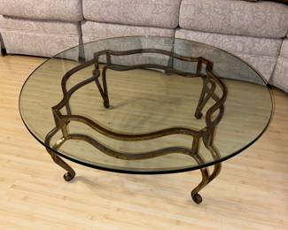 Manner of Maison Ramsay French Gilt-Iron & Round Glass Coffee Table