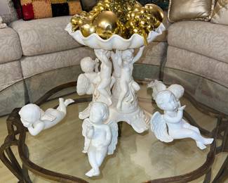 Vintage Cherubs Pedestal Bowl Footed Compote
