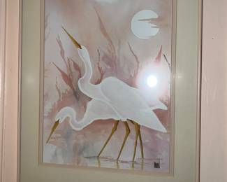 Framed print of two cranes by Artist Madden