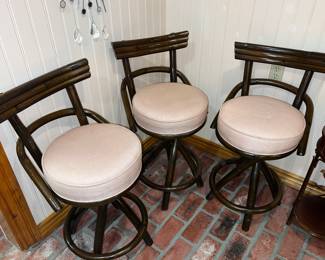 Set of 3 MCM Bamboo Rattan Bent Barstools