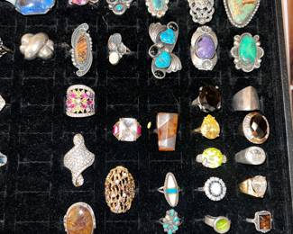 Sterling silver rings with Stones, Turquoise, Amber, ect