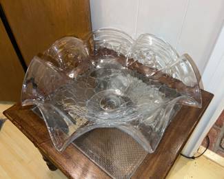 vintage cracked glass footed serving bowl