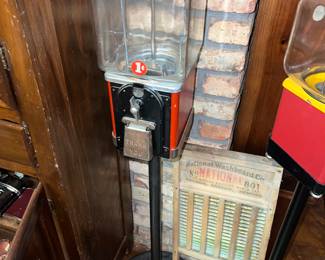 Vintage 1 cent Gum-ball machine with stand