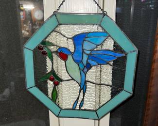 vintage leaded stained glass bird suncatcher