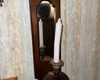 wooden mirrored wall candle holder sconce