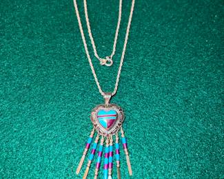 Quoc Turquoise Southwestern-style sterling silver necklace featuring a heart pendant