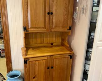 Solid pine hutch cabinet with black hardware