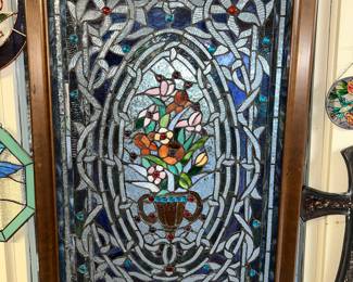 Flower in Vase Tiffany Style stained glass Jeweled window panel