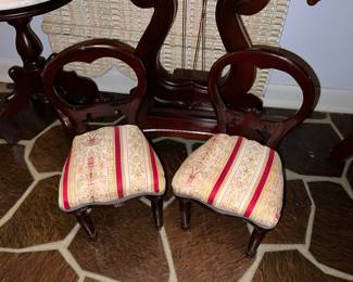 Pair of Victorian style balloon back mahogany doll parlor chairs
