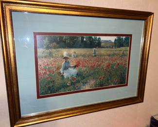 framed print of the painting In Flanders Field-Where Soldiers Sleep and Poppies Grow by American artist Robert Vonnoh