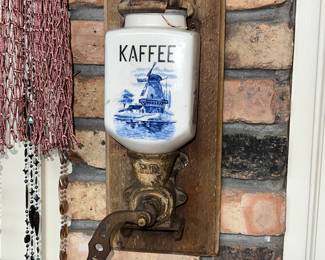 vintage Dutch Blue & white wall-mounted coffee grinder
