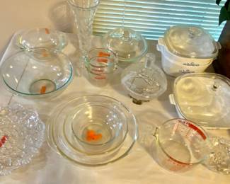 Pyrex glassware and crystal decor