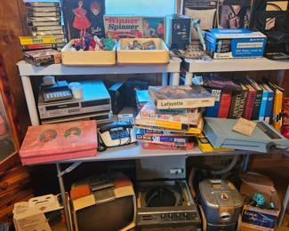 vintage record player, TV and Vacuum. Vintage toys and games