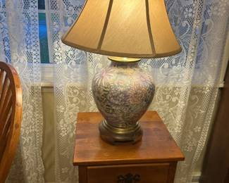 Floral Lamp, Ethan Allen Side Table, Longaberger Basket w/ Tassles