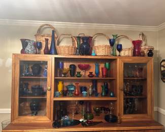 Wicker Baskets, Colored Glassware
