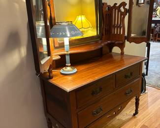 Antique Vanity w/ Tri-fold Mirror