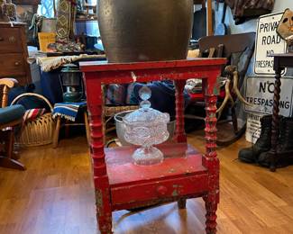 Distressed Red & Green Side Table