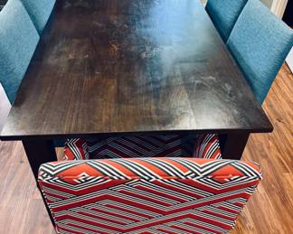 Crate & Barrel Style Dining Table. Crate & Barrel Style Upholstered Dining Chairs.