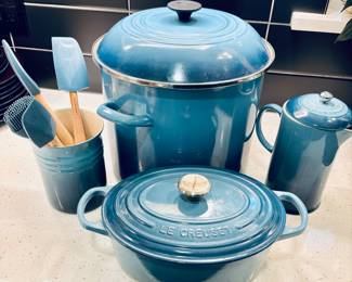 Collection of Le Creuset Cookware and Kitchen Tools.