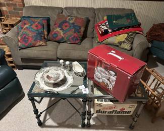 Sofa, Glass Top End Tables, 