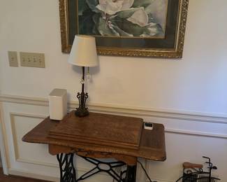 Vintage sewing machine and cabinet